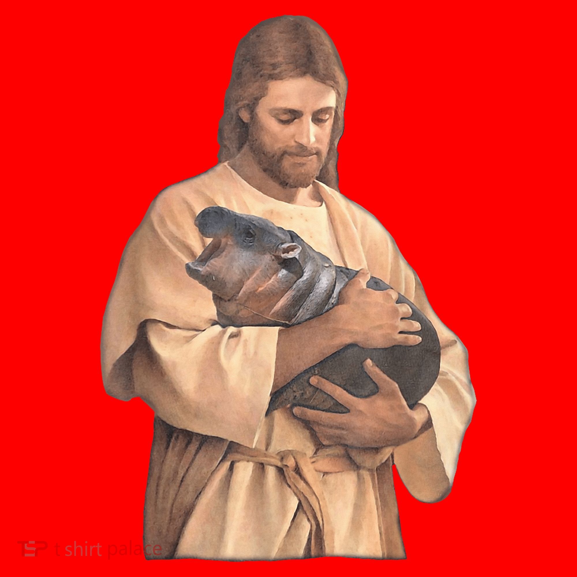 Jesus Loves Moo Deng Bouncy Pig Cute Baby Hippo Meme Santa Hat
