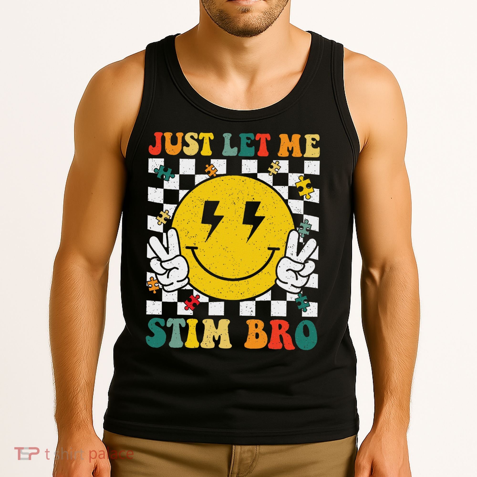 Just Let Me Stim Bro Groovy Autism Awareness Autism Boy Tank Top