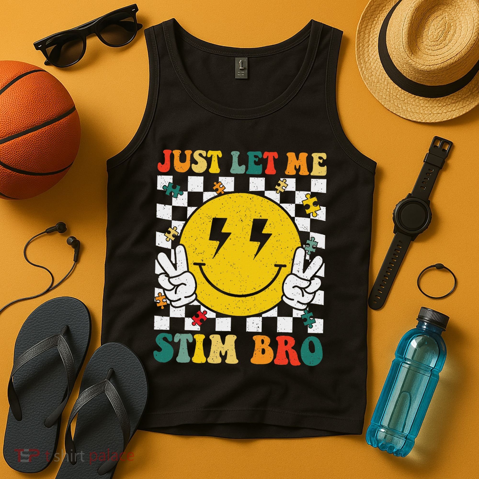 Just Let Me Stim Bro Groovy Autism Awareness Autism Boy Tank Top
