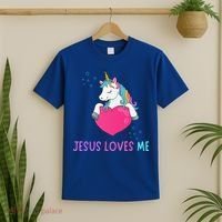 Jesus Loves Me Christian Bible Girls Rainbow Unicorn T-Shirt thumb 2