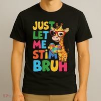 Just Let Me Stim Bro Autistic Giraffe Autism Awareness T-Shirt thumb 3