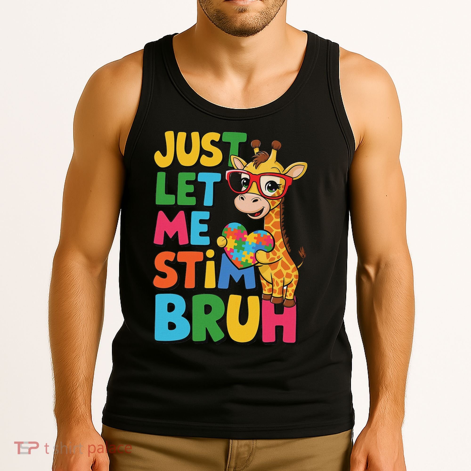 Just Let Me Stim Bro Autistic Giraffe Autism Awareness Tank Top
