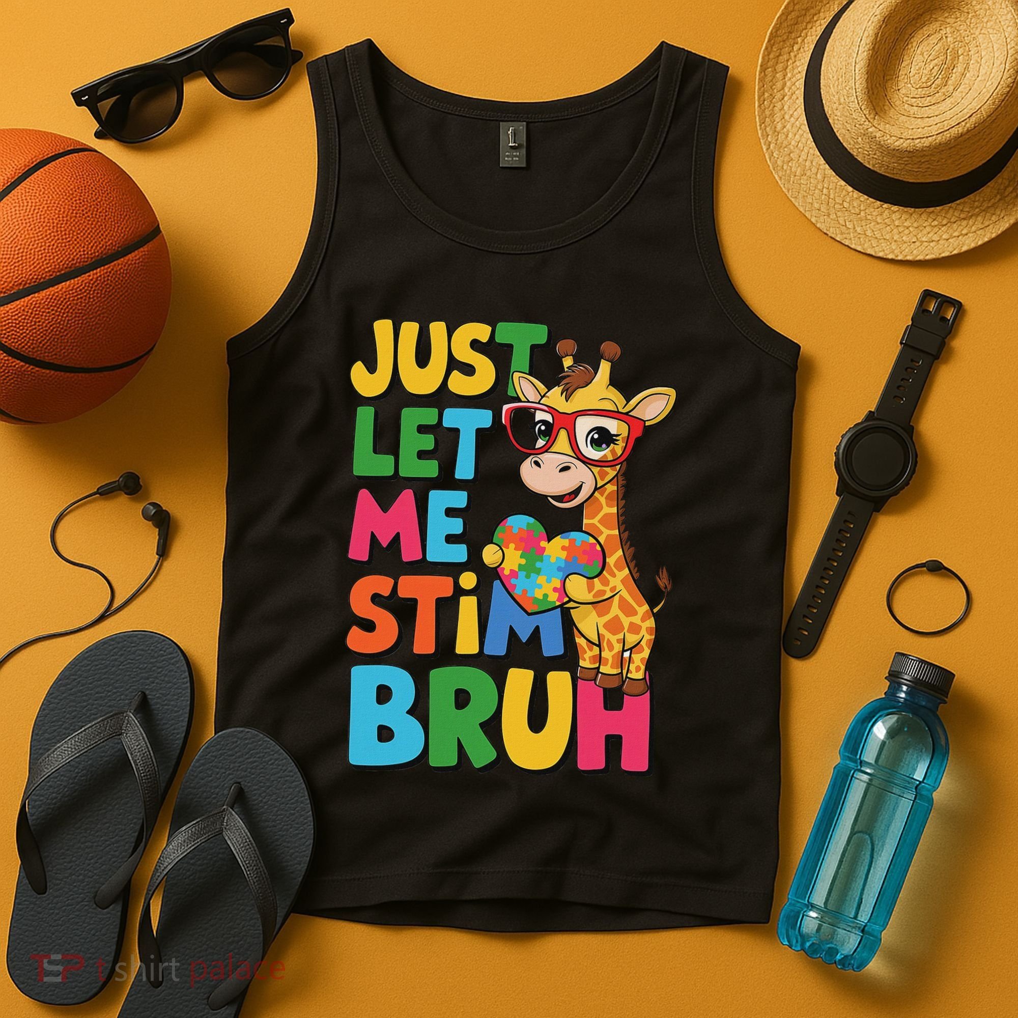Just Let Me Stim Bro Autistic Giraffe Autism Awareness Tank Top
