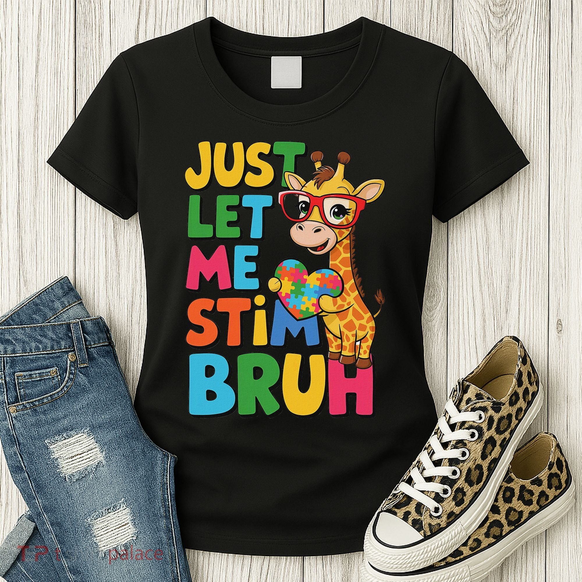 Just Let Me Stim Bro Autistic Giraffe Autism Awareness Women's T-Shirt