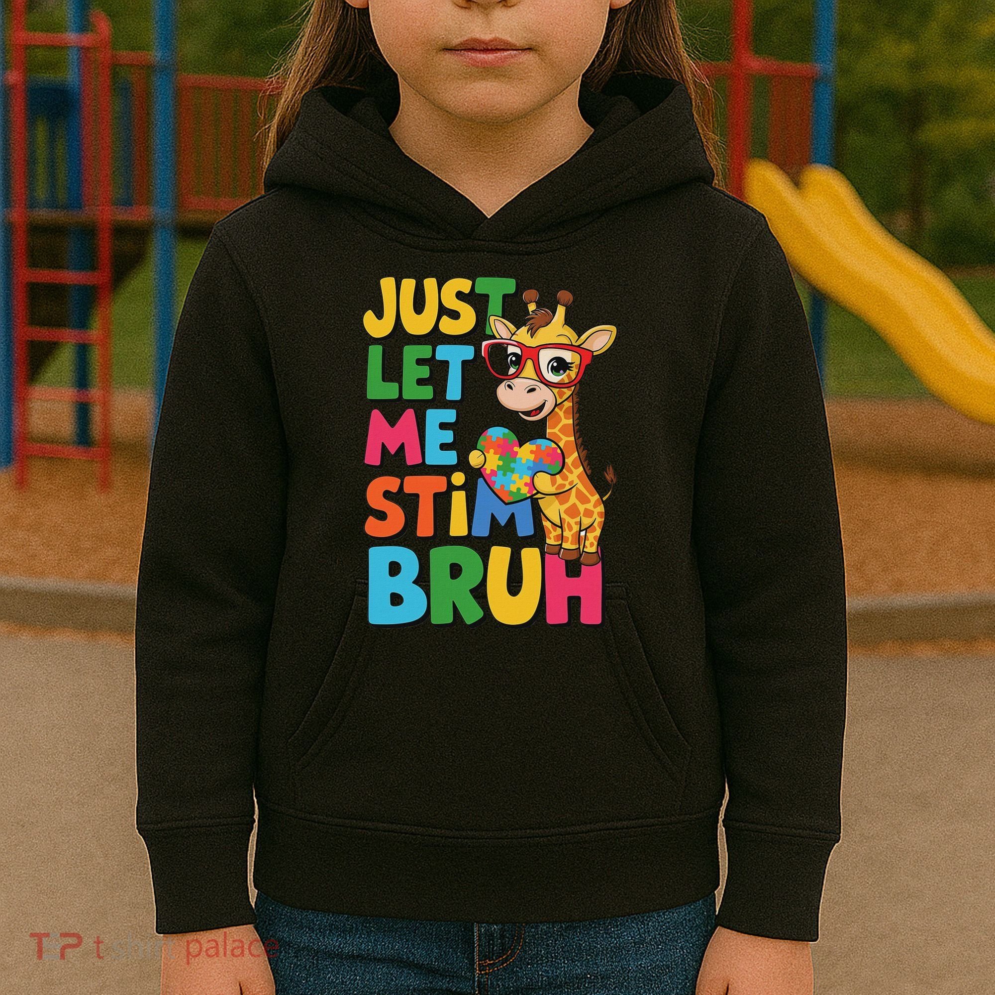 Just Let Me Stim Bro Autistic Giraffe Autism Awareness Kids Hoodie