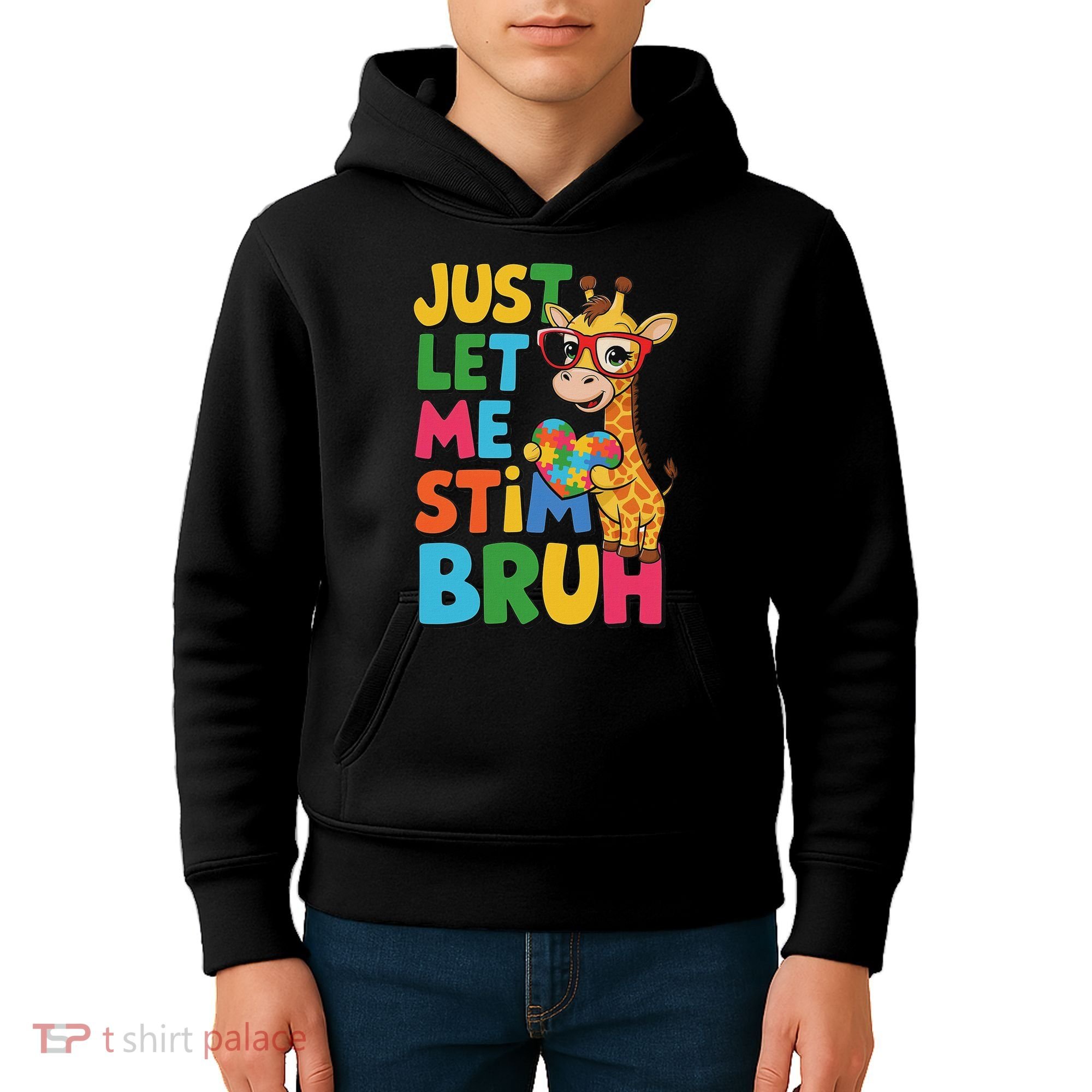 Just Let Me Stim Bro Autistic Giraffe Autism Awareness Kids Hoodie