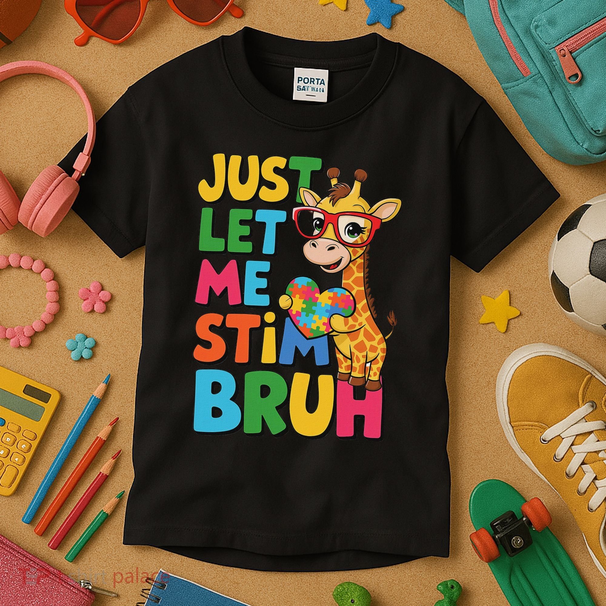 Just Let Me Stim Bro Autistic Giraffe Autism Awareness Kids T-Shirt