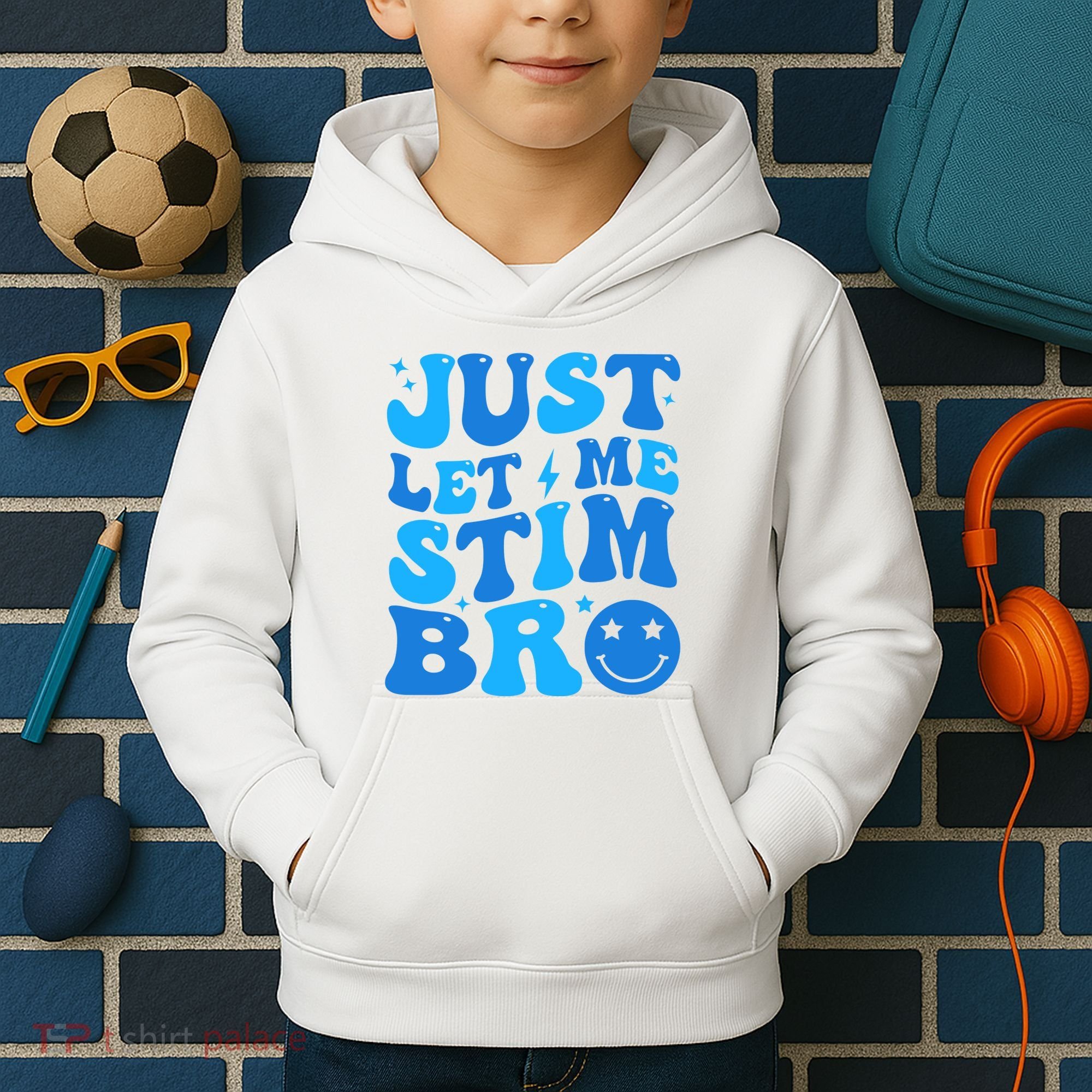 Just Let Me Stim Bro Smile Face Retro Kids Hoodie