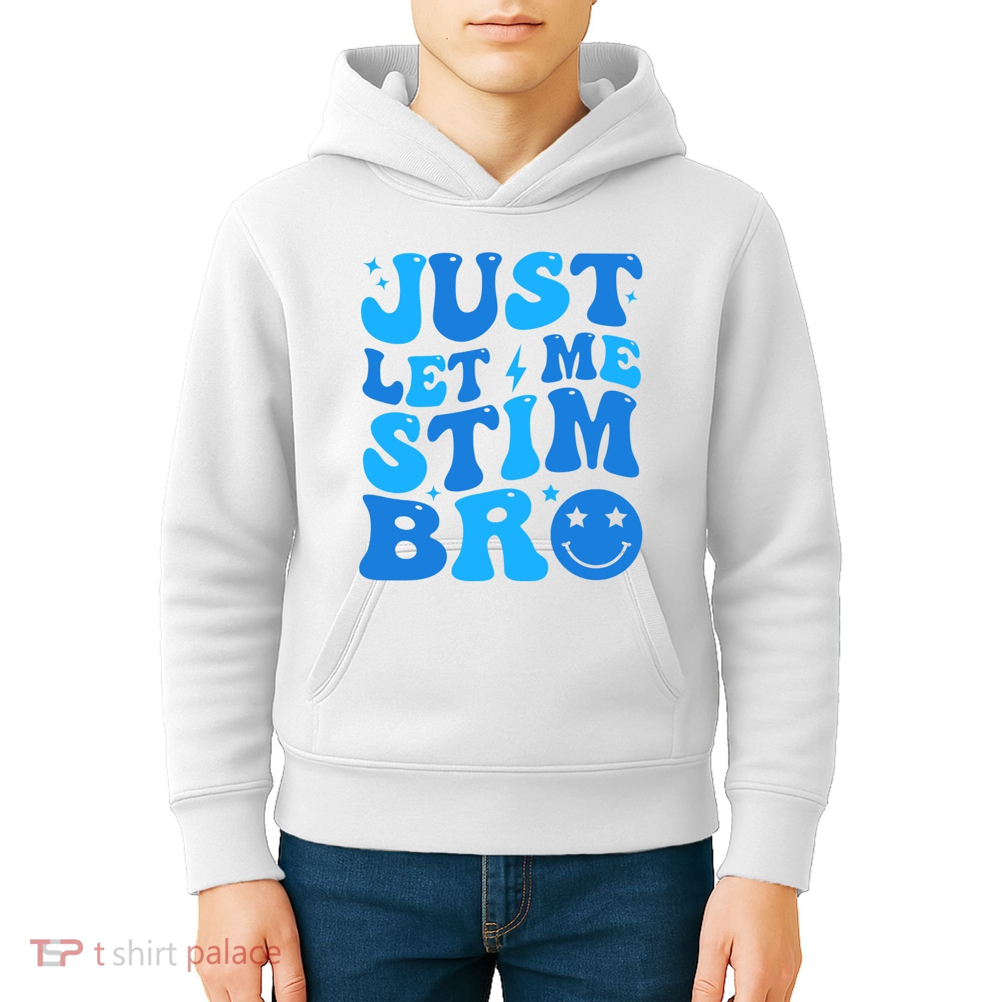 Just Let Me Stim Bro Smile Face Retro Kids Hoodie