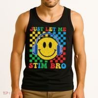 Just Let Me Stim Bro Smile Face Autism Tank Top thumb 3