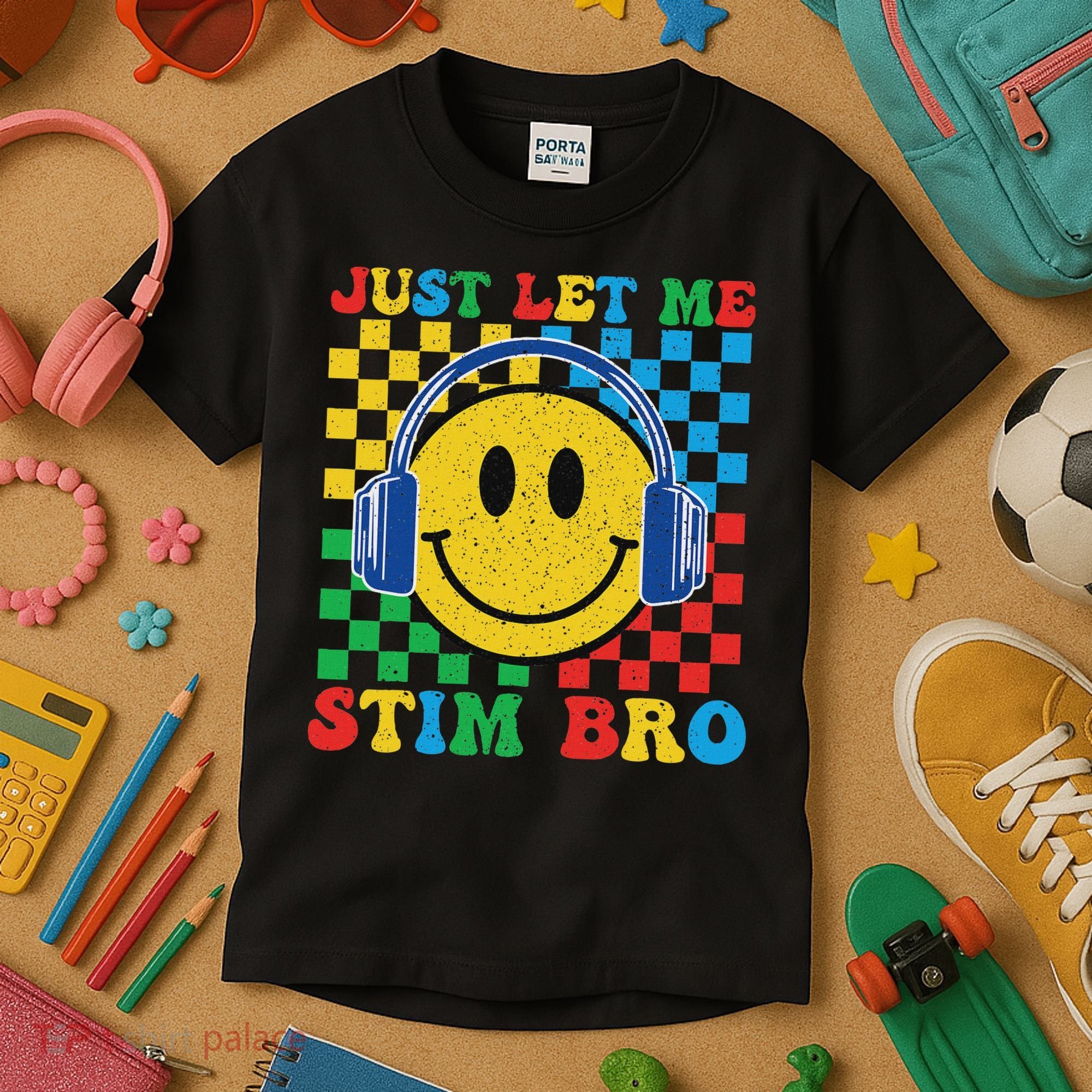 Just Let Me Stim Bro Smile Face Autism Kids T-Shirt