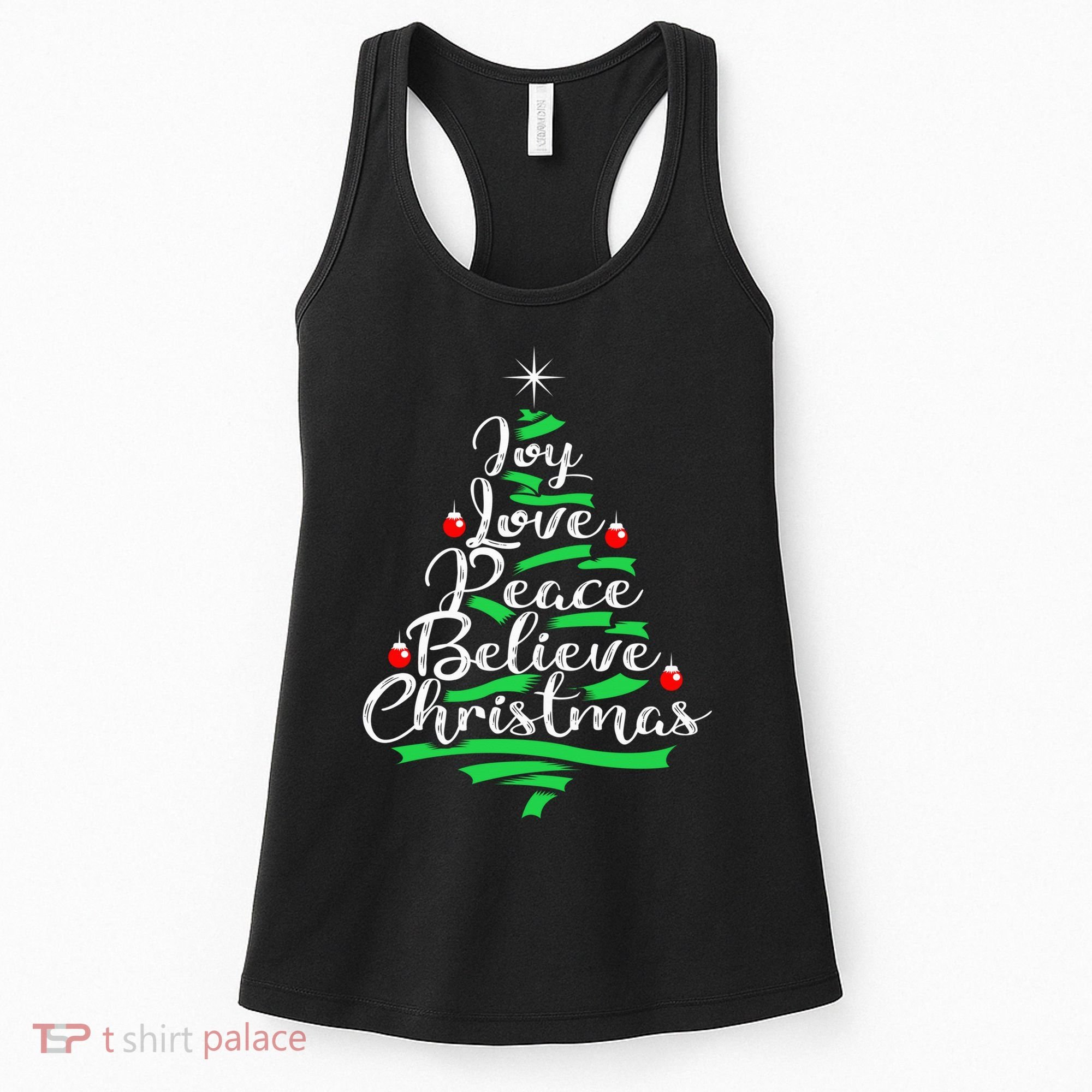 Joy Love Peace Believe Christmas Shirt Women's Tank Top