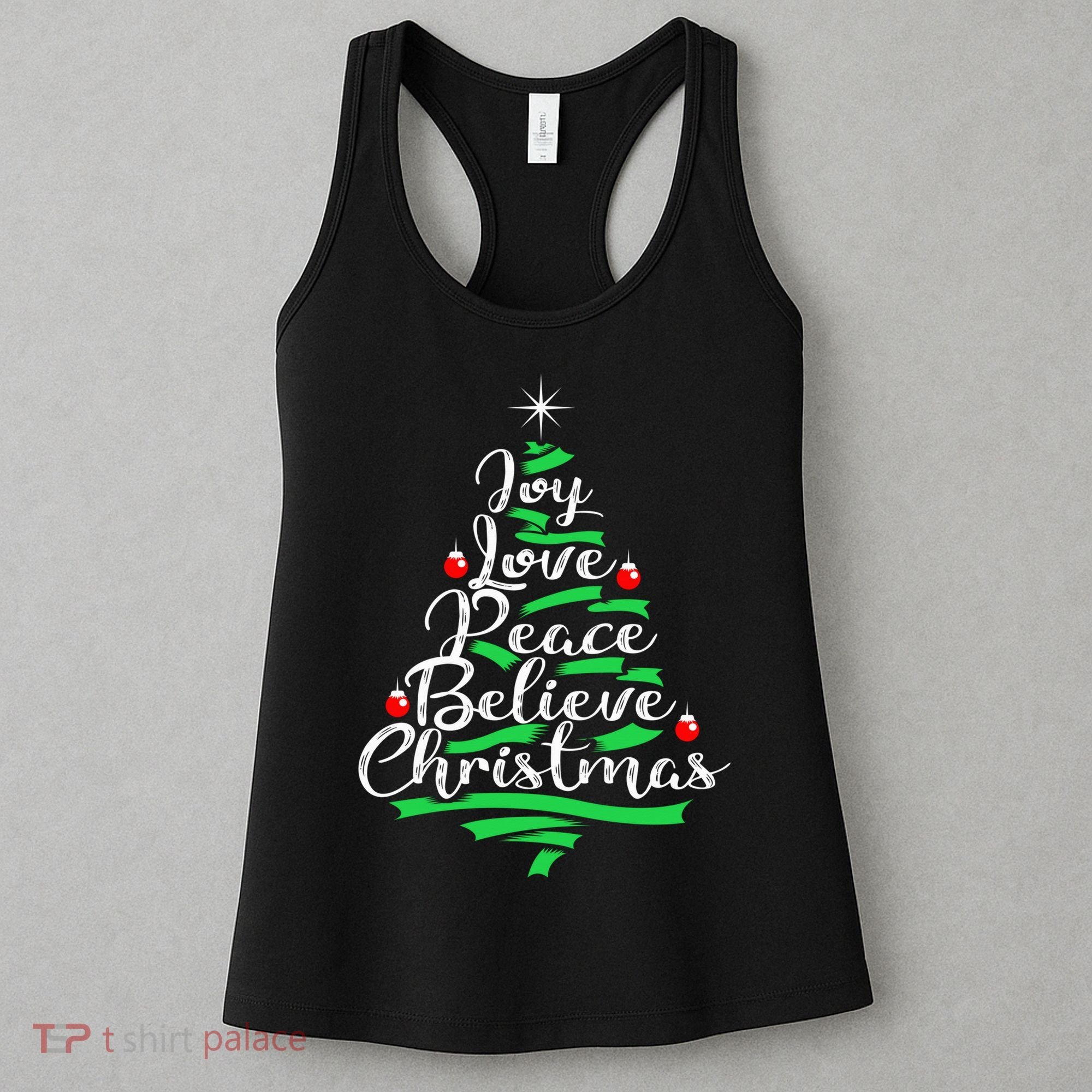 Joy Love Peace Believe Christmas Shirt Women's Tank Top