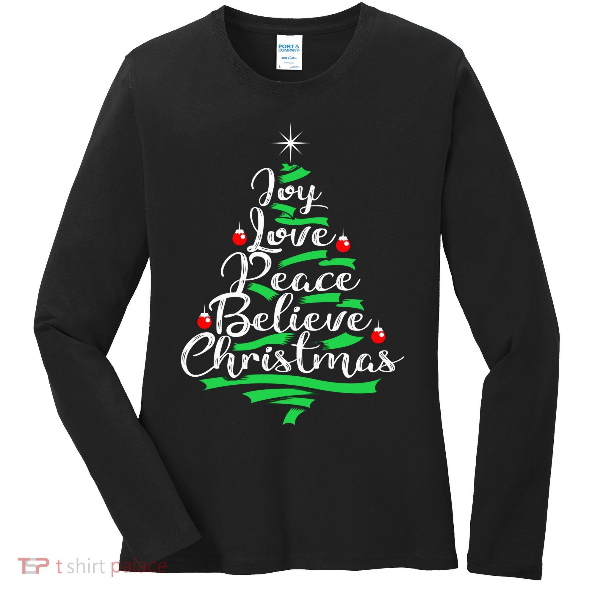 Joy Love Peace Believe Christmas Shirt Women's Long Sleeve Shirt
