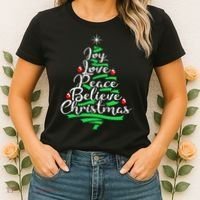 Joy Love Peace Believe Christmas Shirt Women's T-Shirt thumb 2