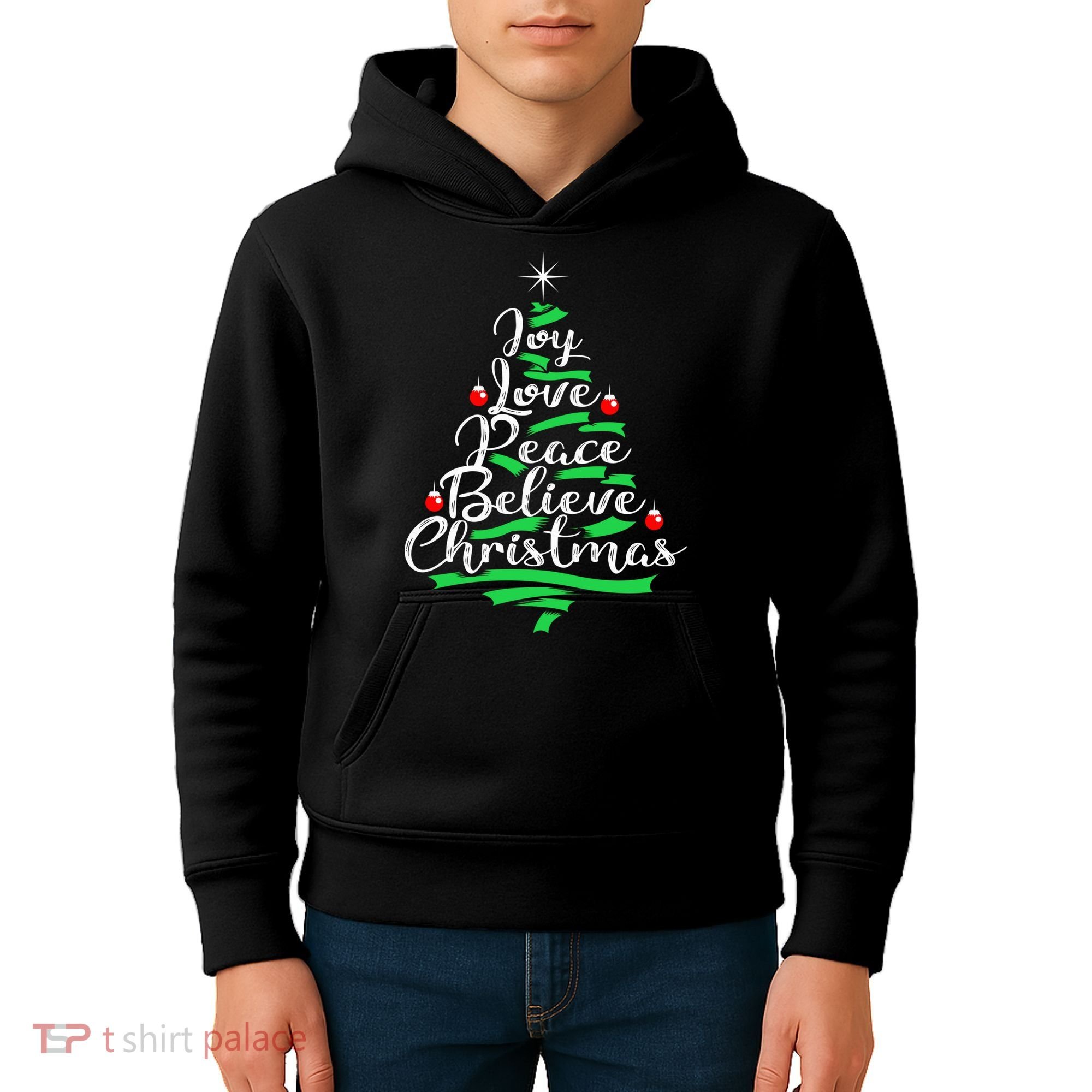 Joy Love Peace Believe Christmas Shirt Kids Hoodie