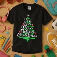 Joy Love Peace Believe Christmas Shirt Kids T-Shirt thumb 3