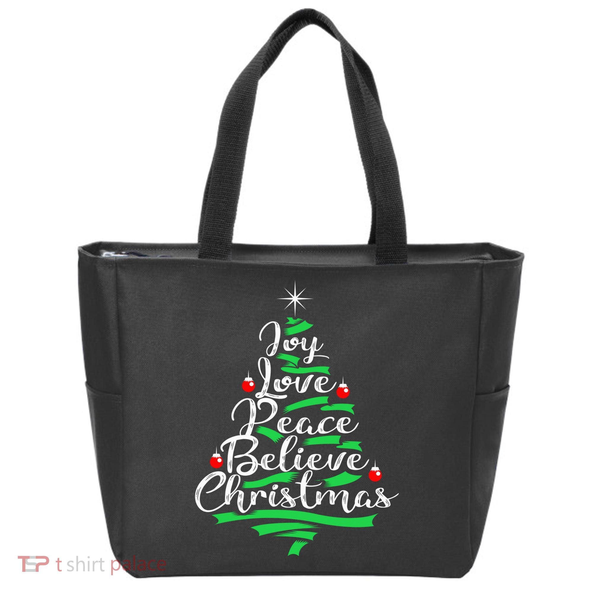 Joy Love Peace Believe Christmas Shirt Tote Bag