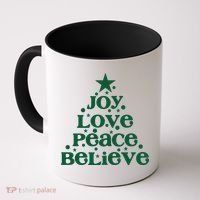 Joy Love Peace Believe Christmas Tree Coffee Mug thumb 0