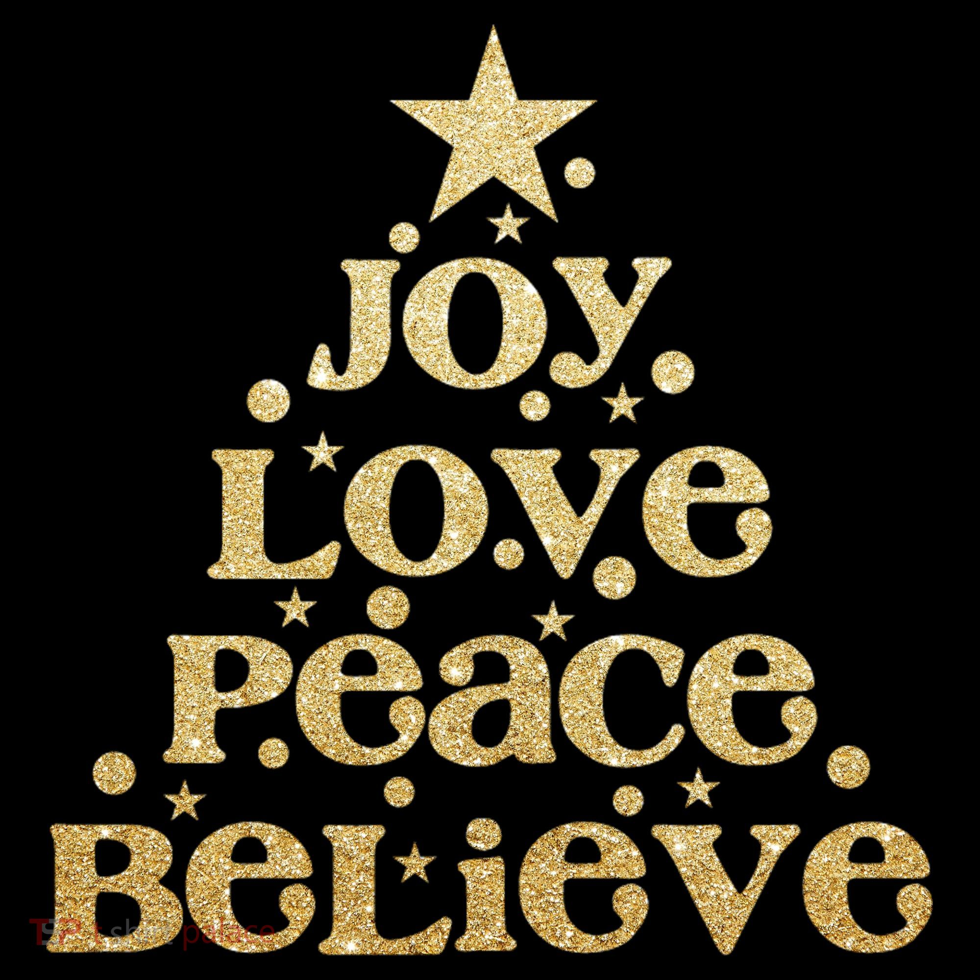 Joy Love Peace Believe Christmas Tree Pom Pom 12in Knit Beanie