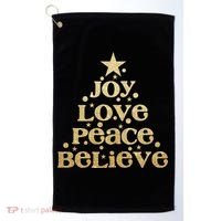 Joy Love Peace Believe Christmas Tree Golf Towel thumb 0
