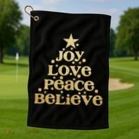 Joy Love Peace Believe Christmas Tree Golf Towel thumb 1