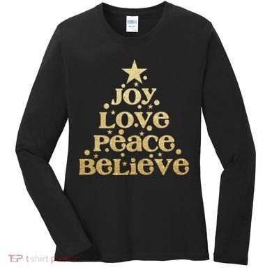 Joy Love Peace Believe Christmas Tree Women's Long Sleeve Shirt