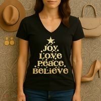 Joy Love Peace Believe Christmas Tree Women's V-Neck T-Shirt thumb 3