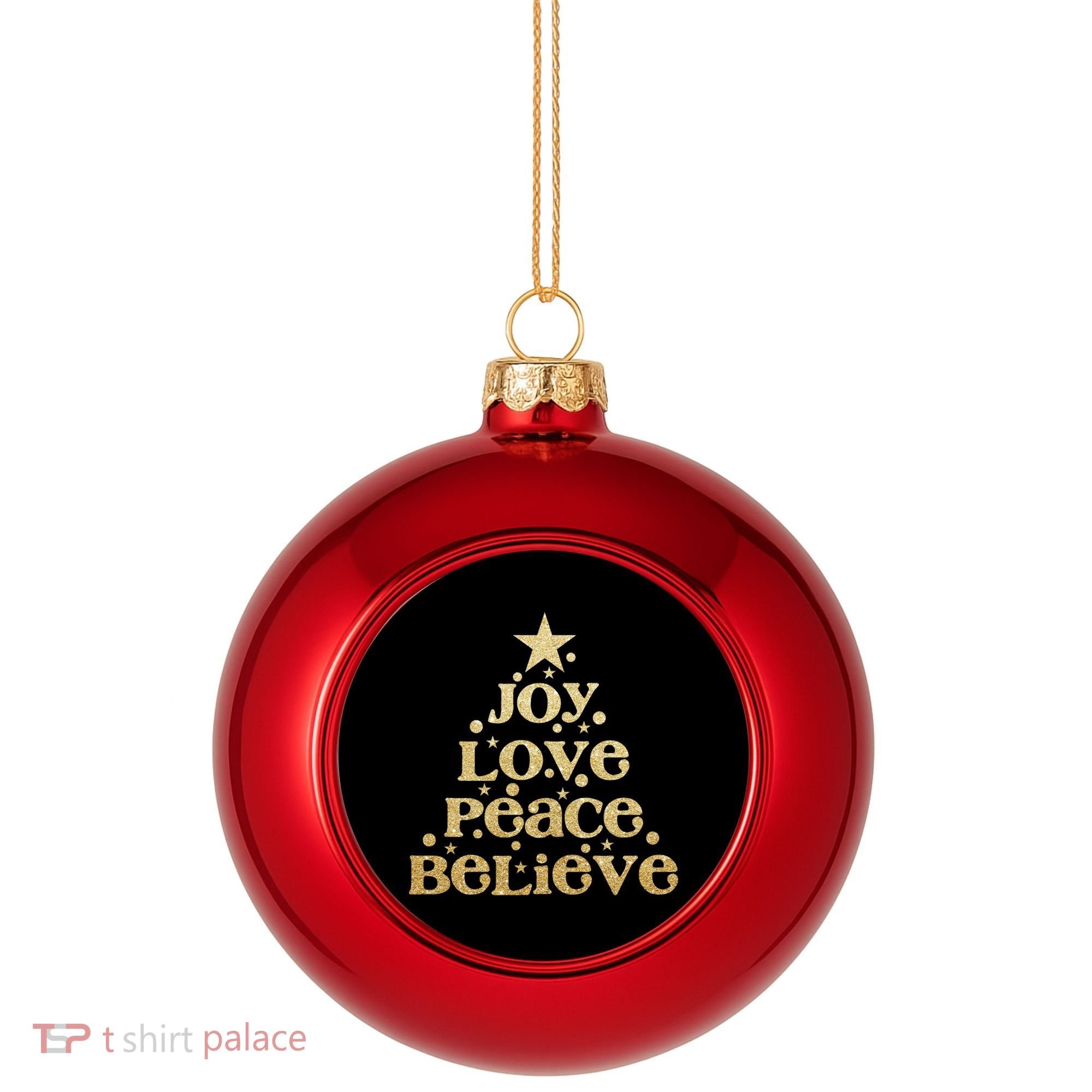 Joy Love Peace Believe Christmas Tree Plastic Christmas Ball Ornament