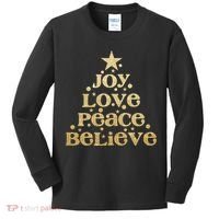 Joy Love Peace Believe Christmas Tree Kids Long Sleeve Shirt thumb 0