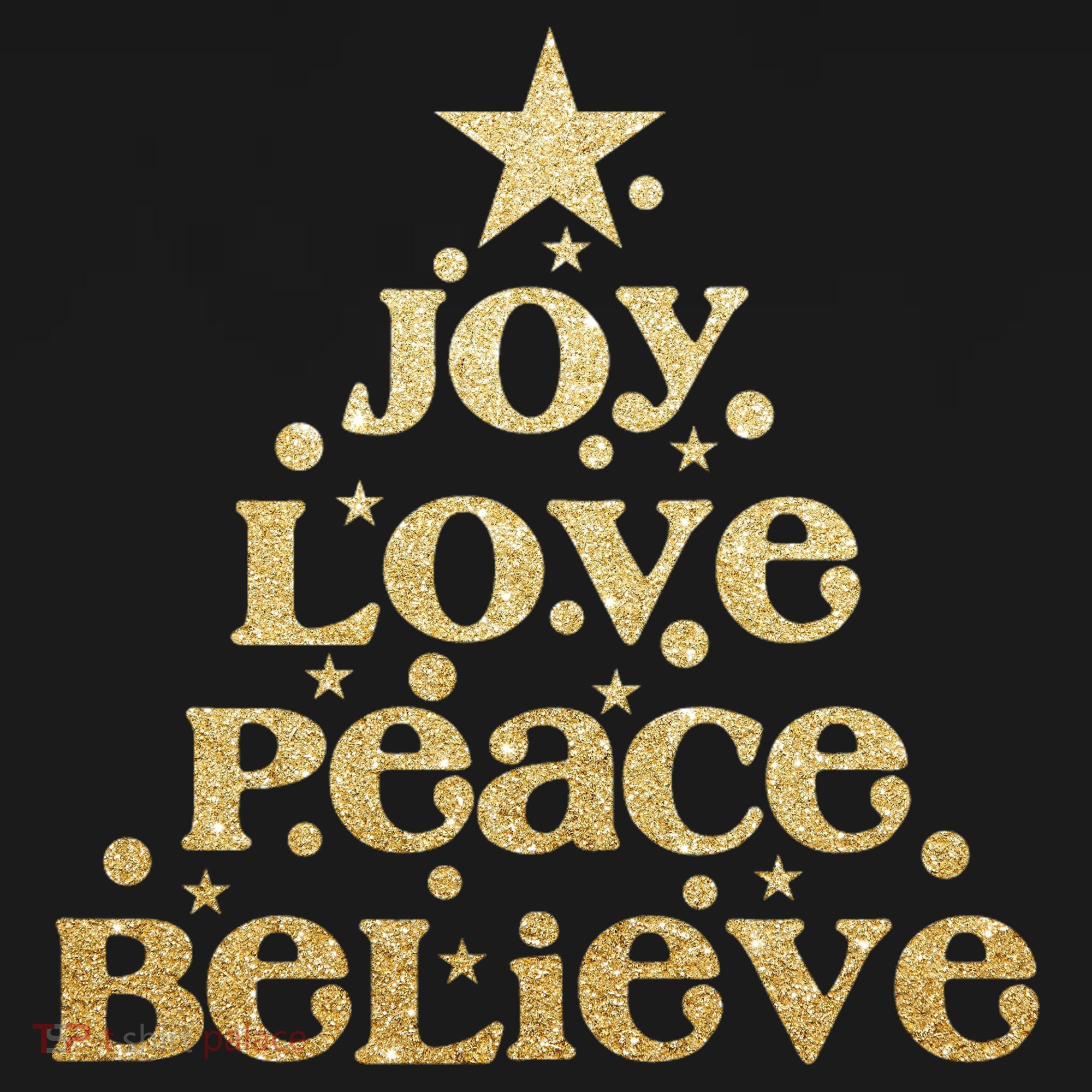Joy Love Peace Believe Christmas Tree Kids T-Shirt