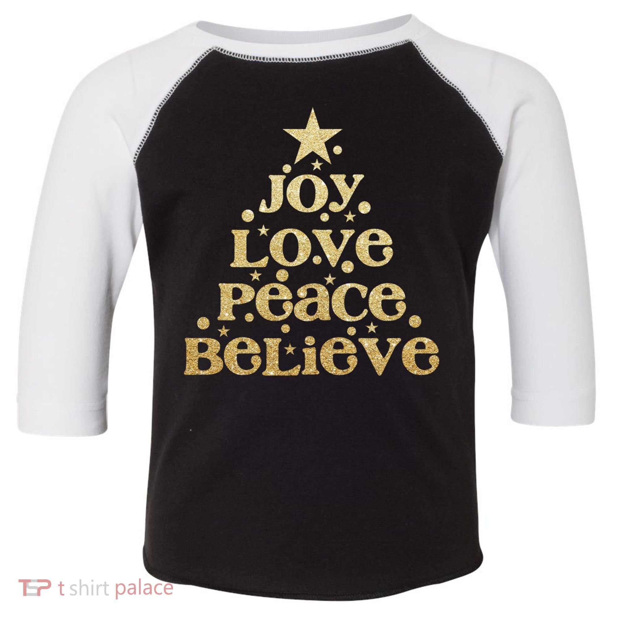 Joy Love Peace Believe Christmas Tree Toddler Fine Jersey T-Shirt