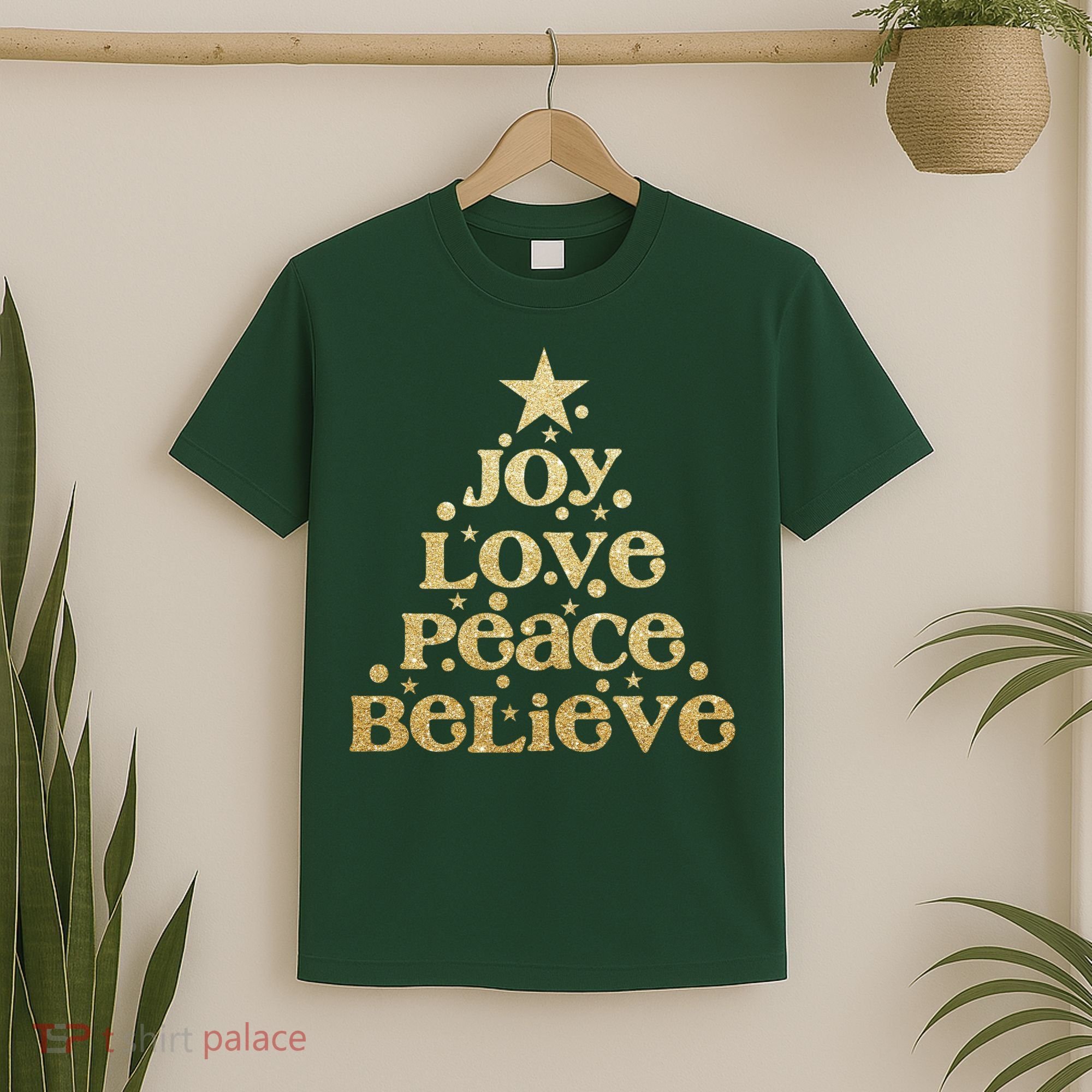 Joy Love Peace Believe Christmas Tree T-Shirt