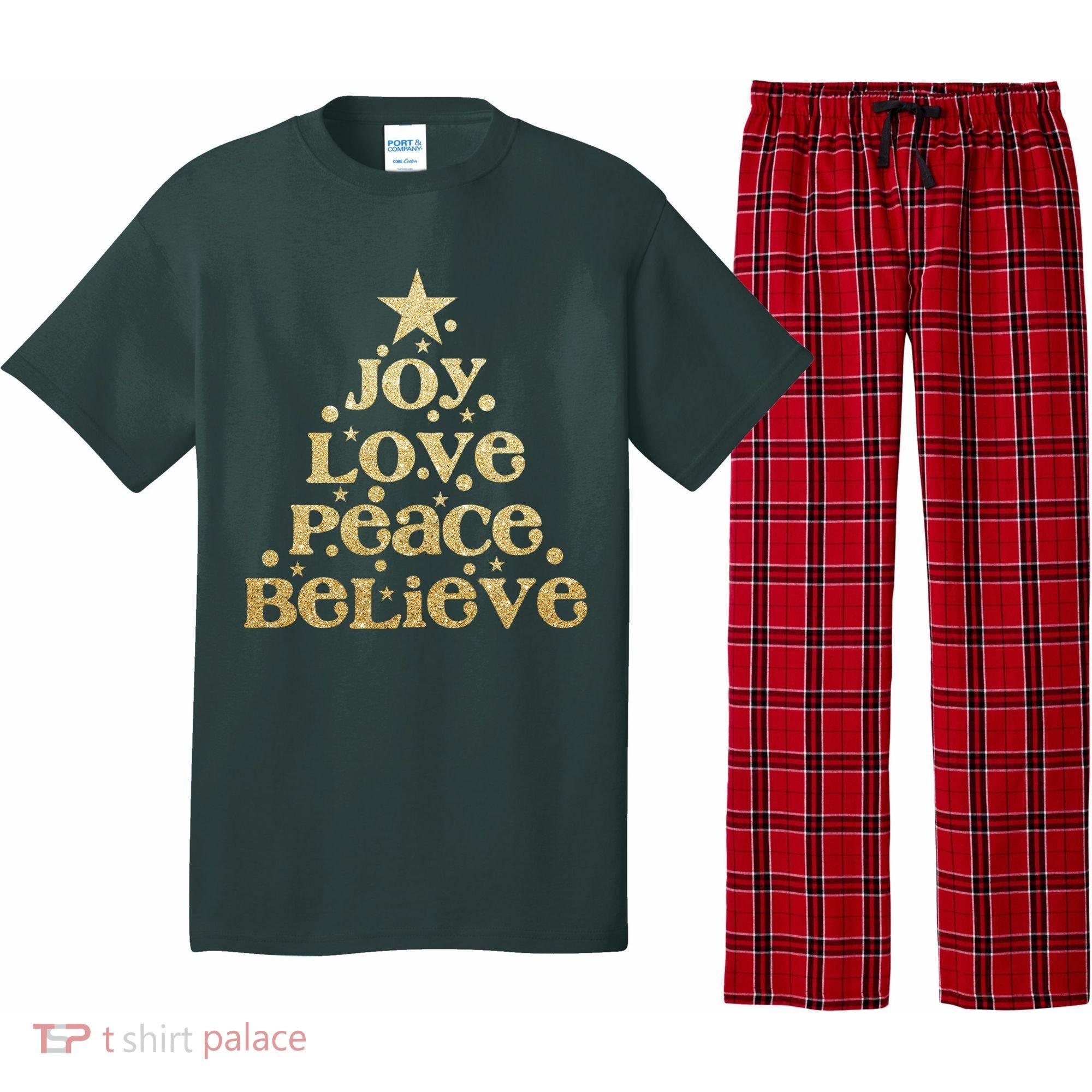Joy Love Peace Believe Christmas Tree Pajama Set