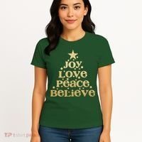 Joy Love Peace Believe Christmas Tree Women's T-Shirt thumb 4