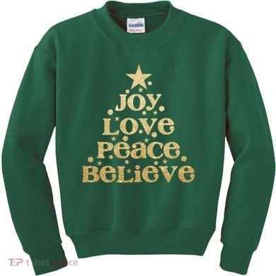 Joy Love Peace Believe Christmas Tree Kids Sweatshirt