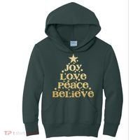 Joy Love Peace Believe Christmas Tree Kids Hoodie thumb 0