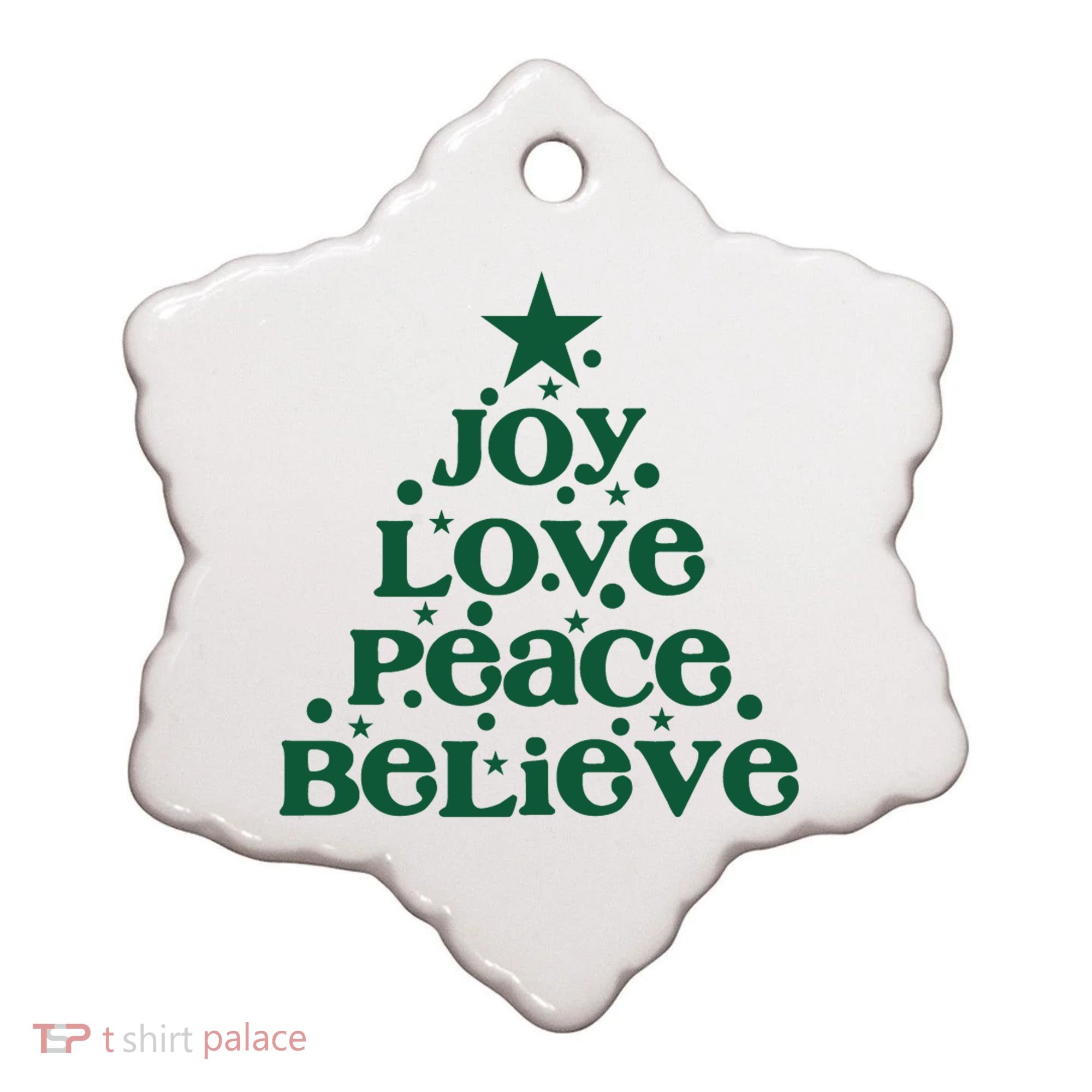 Joy Love Peace Believe Christmas Tree Ceramic Ornament