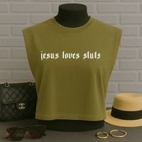 Jesus Loves Sluts Aesthetic Grunge Feminist Feminism Garment-Dyed Women's Muscle Tee thumb 3