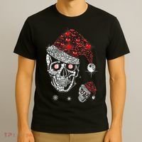Just Love Skulls Xmas Skull Christmas Wear Santa Hat T-Shirt thumb 3