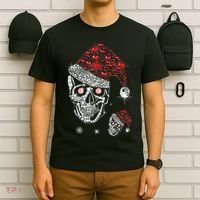 Just Love Skulls Xmas Skull Christmas Wear Santa Hat T-Shirt thumb 6