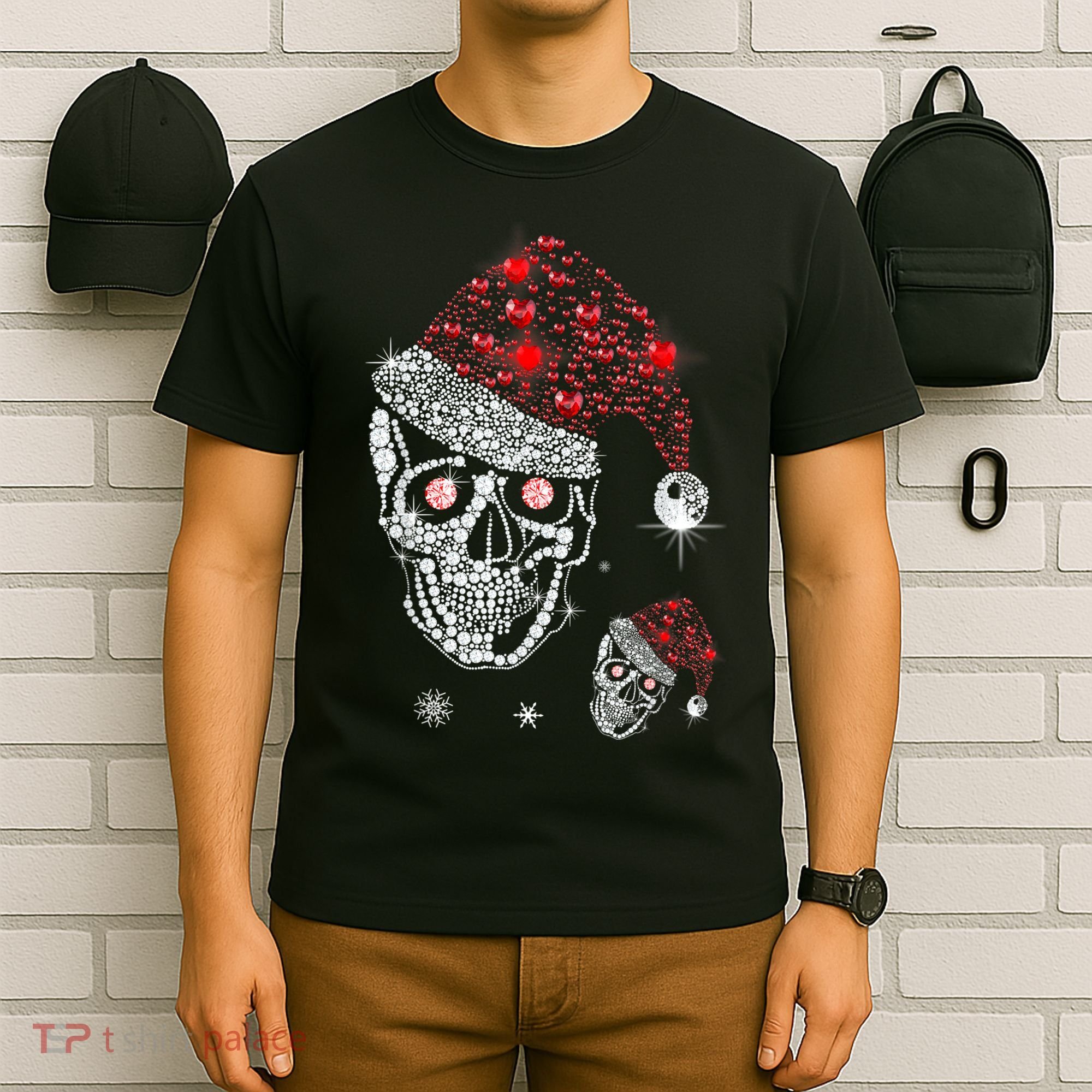 Just Love Skulls Xmas Skull Christmas Wear Santa Hat T-Shirt