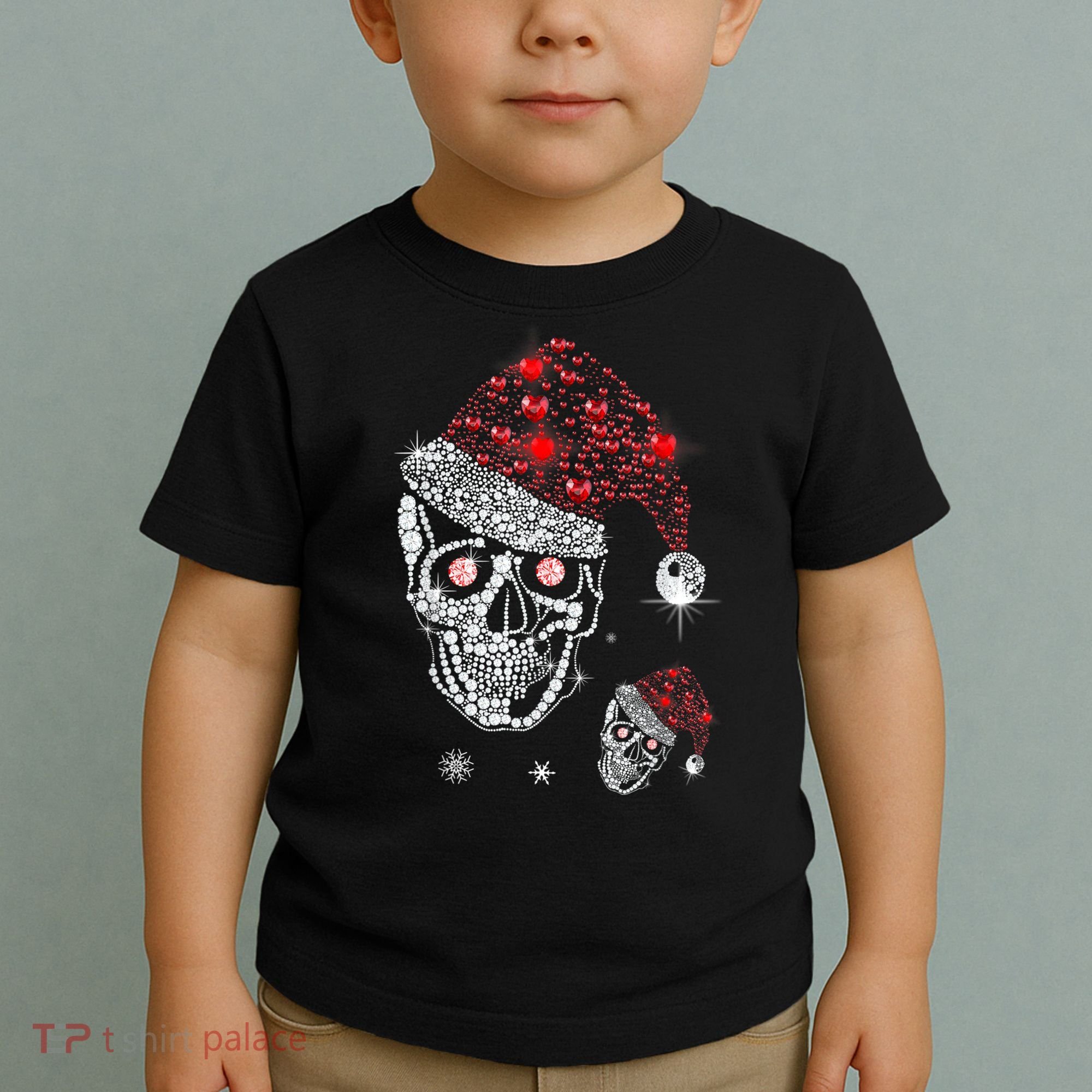 Just Love Skulls Xmas Skull Christmas Wear Santa Hat Toddler T-Shirt