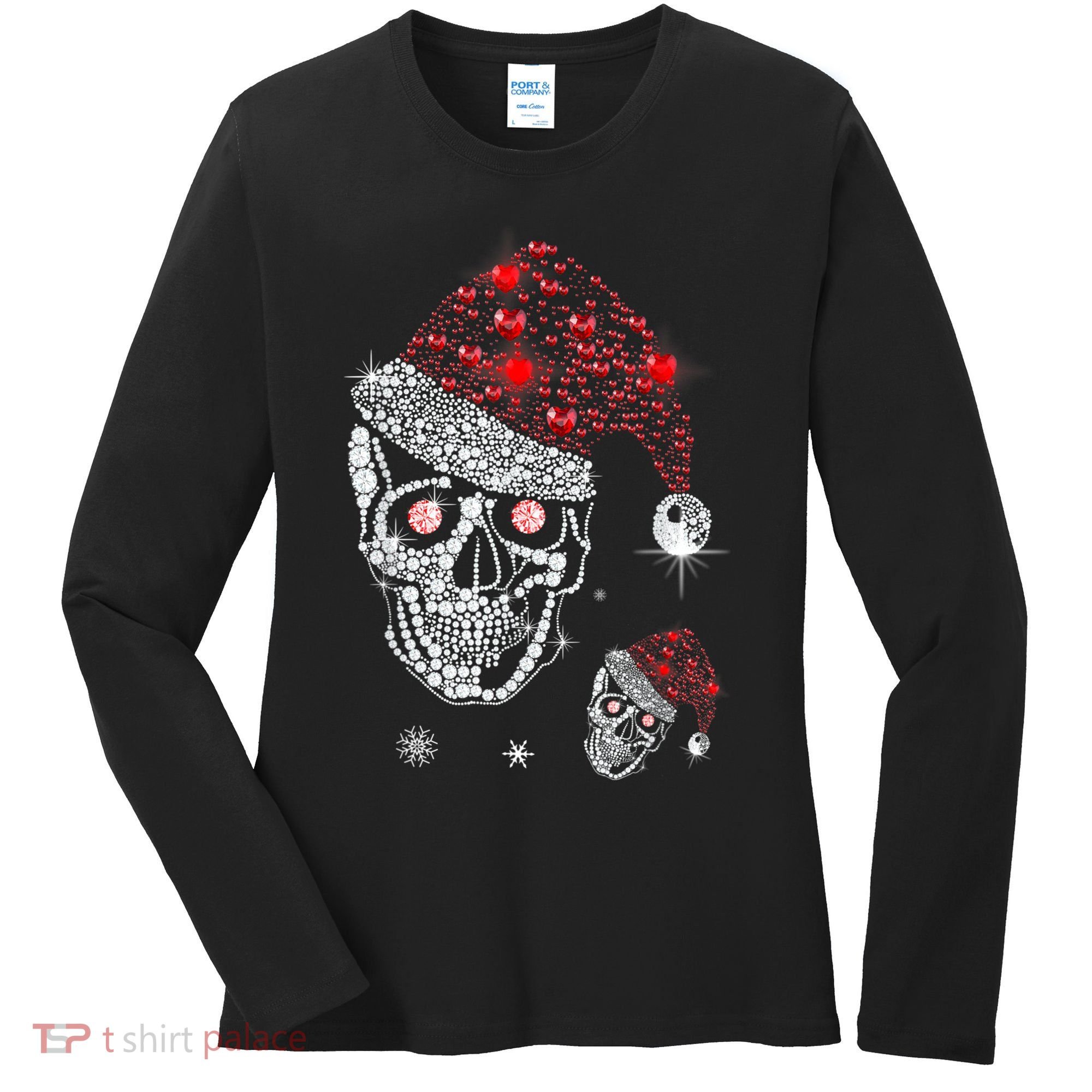 Just Love Skulls Xmas Skull Christmas Wear Santa Hat Women's Long Sleeve Shirt