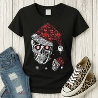 Just Love Skulls Xmas Skull Christmas Wear Santa Hat Women's T-Shirt thumb 3