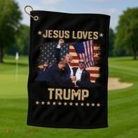 Jesus Loves Trump 2024 Strong Support Golf Towel thumb 1
