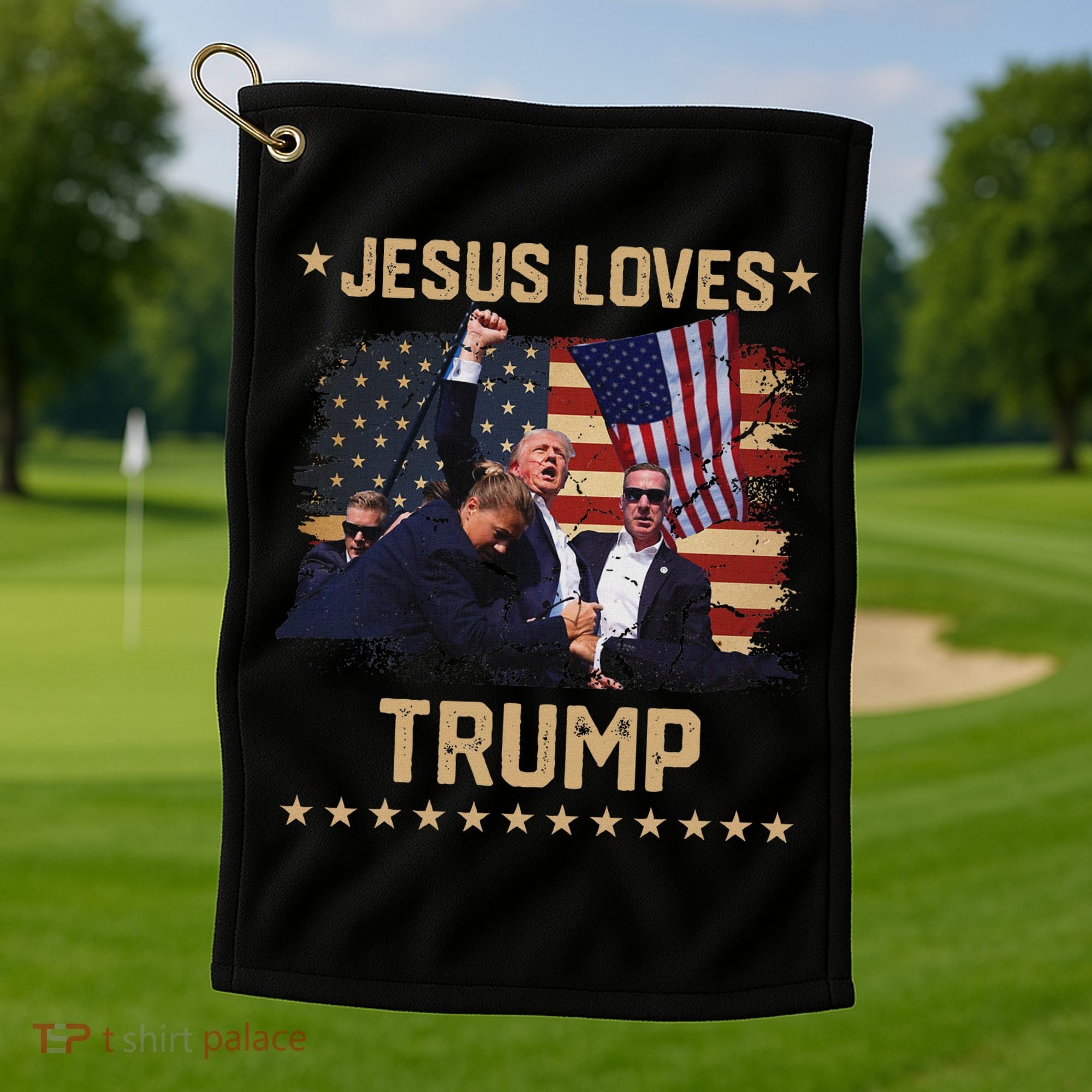 Jesus Loves Trump 2024 Strong Support Golf Towel