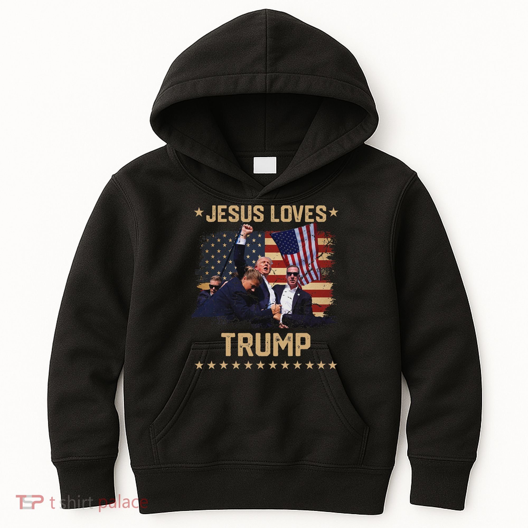 Jesus Loves Trump 2024 Strong Support Kids Hoodie