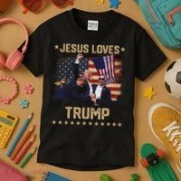 Jesus Loves Trump 2024 Strong Support Kids T-Shirt thumb 3