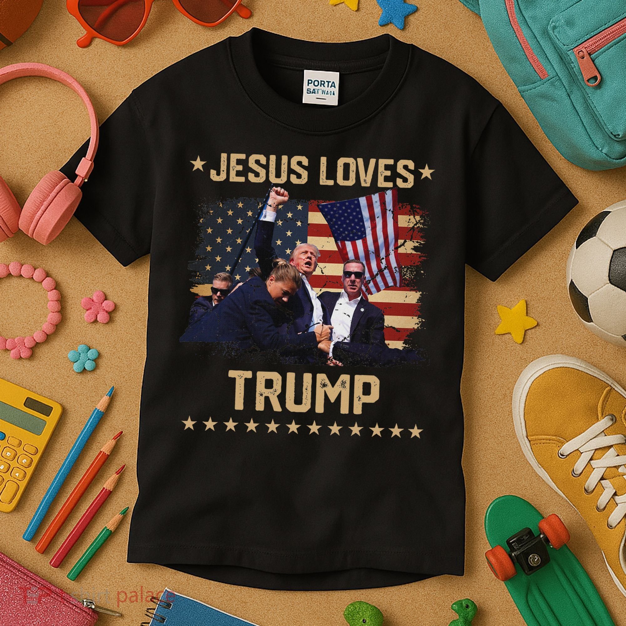 Jesus Loves Trump 2024 Strong Support Kids T-Shirt